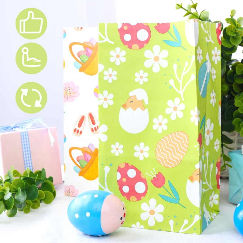 JOHOUSE 27 Pack Easter Treat Bags, 4.7" x 3.1" x 8.7" Paper Bags with Stickers for Kids Easter Party Favors Cookies Lunch Goodie - Image 3