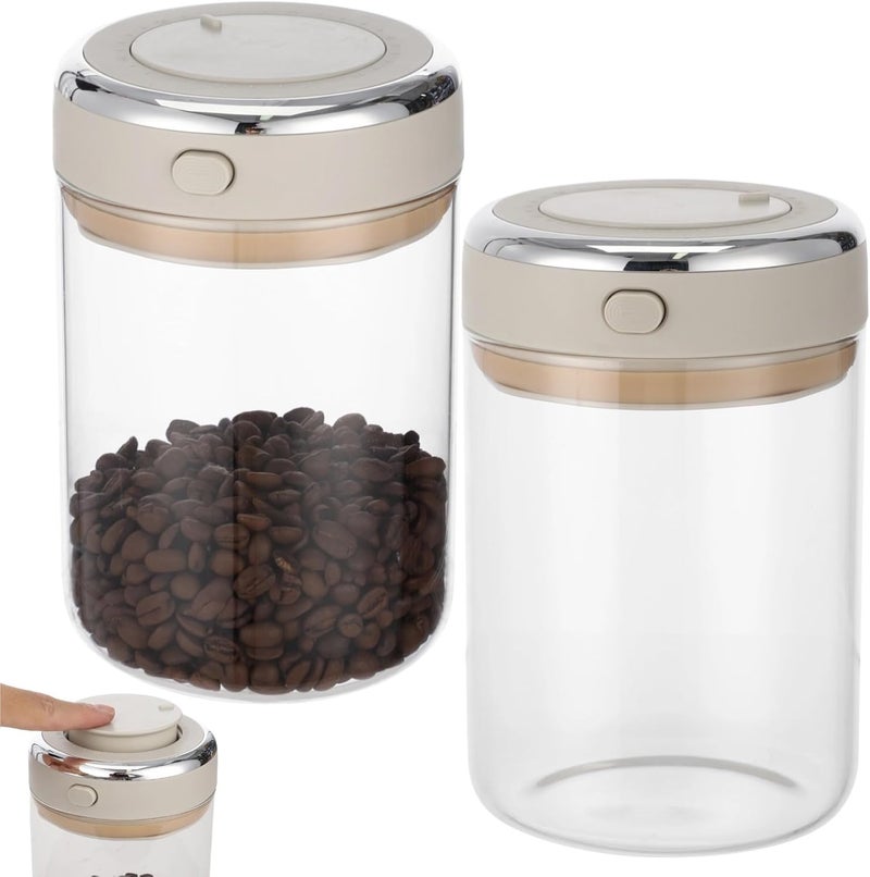 2 PCS Glass Coffee Canister 1100ml, Airtight Coffee Bean Storage Jar, One-Way CO₂ Vent, Date Tracking Dial, One-Press Seal Lid, High Borosilicate Glass for Tea Sugar - Image 1
