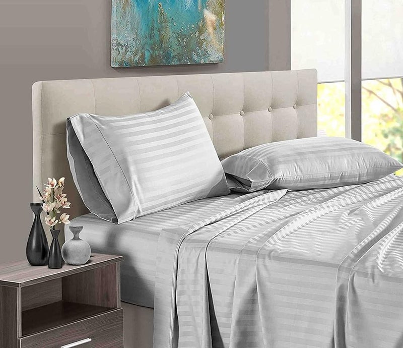 Balaji Export 400 TC 1 Piece Flat Bedsheet Only for 10 by 10 Feet 120 x 120 Soft Sateen Stripe BedsheetChadar 100 Cotton Bedsheet Super Soft BreathableLight Grey Stripe - Image 2