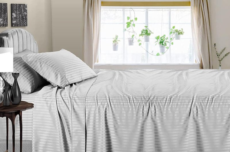 Balaji Export 400 TC 1 Piece Flat Bedsheet Only for 10 by 10 Feet 120 x 120 Soft Sateen Stripe BedsheetChadar 100 Cotton Bedsheet Super Soft BreathableLight Grey Stripe - Image 3