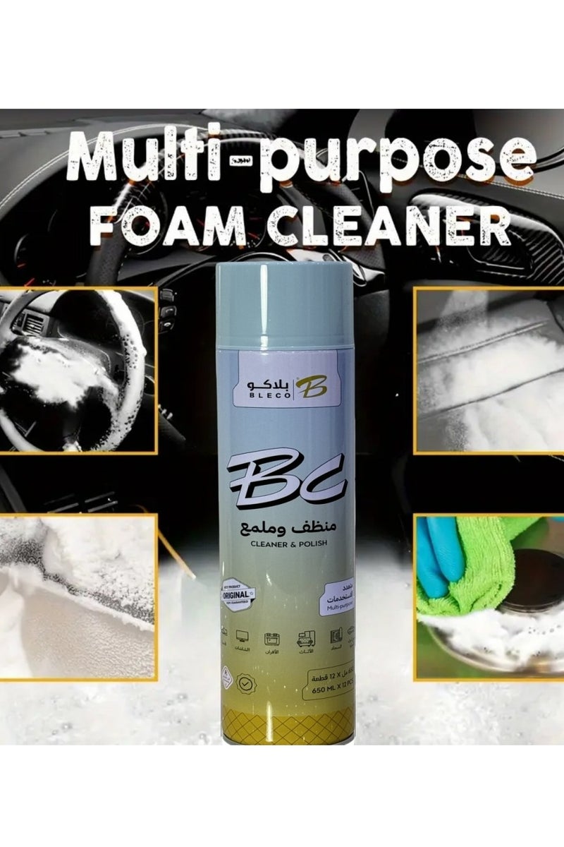 Bleco 650ml/22oz Multi-Purpose Foam Cleaner Spray for Car Interior &  Exterior, Household Cleaning, Suitable for Dashboard, Steering Wheel, Seats - Safe on Surfaces, Easy to Use for Cars, Homes and Offices PU Fabric & Plastic Surface Care - Image 1