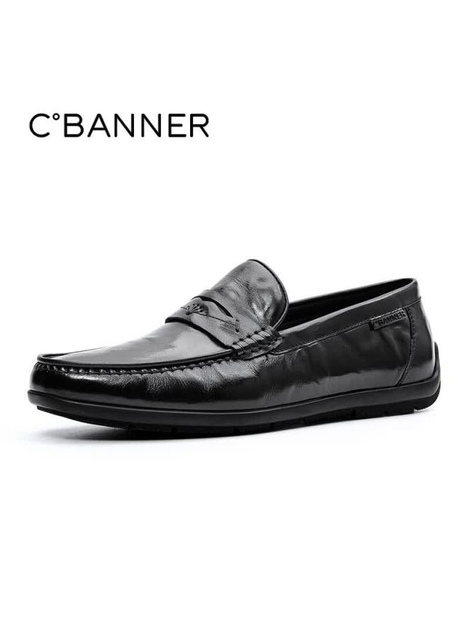 C.banner First Layer Cowhide Men's Loafers Autumn Casual Slip-on Moccasins Black Size 42 - Image 2