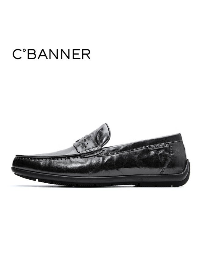 C.banner First Layer Cowhide Men's Loafers Autumn Casual Slip-on Moccasins Black Size 42 - Image 3