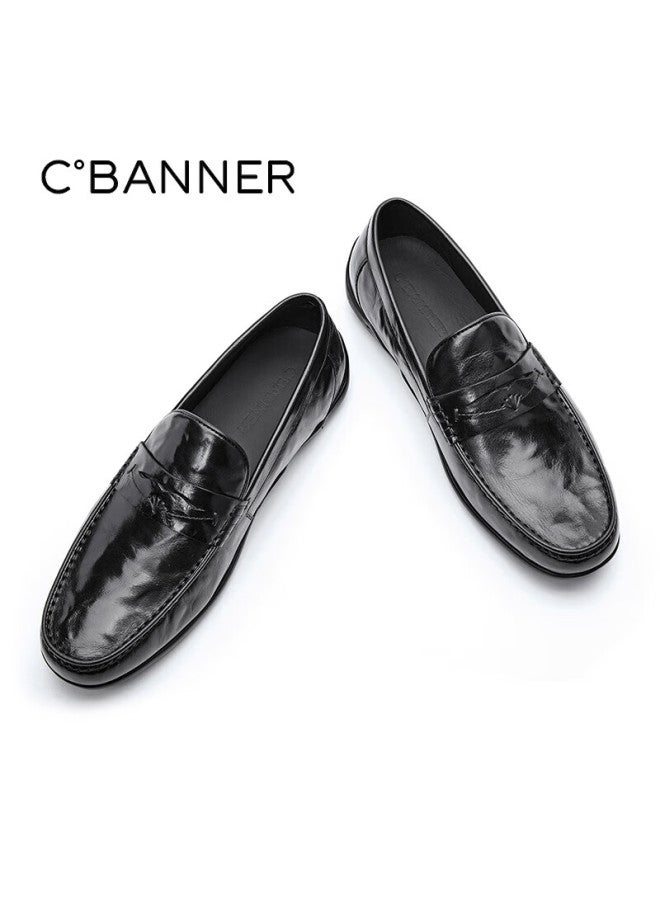 C.banner First Layer Cowhide Men's Loafers Autumn Casual Slip-on Moccasins Black Size 42 - Image 4