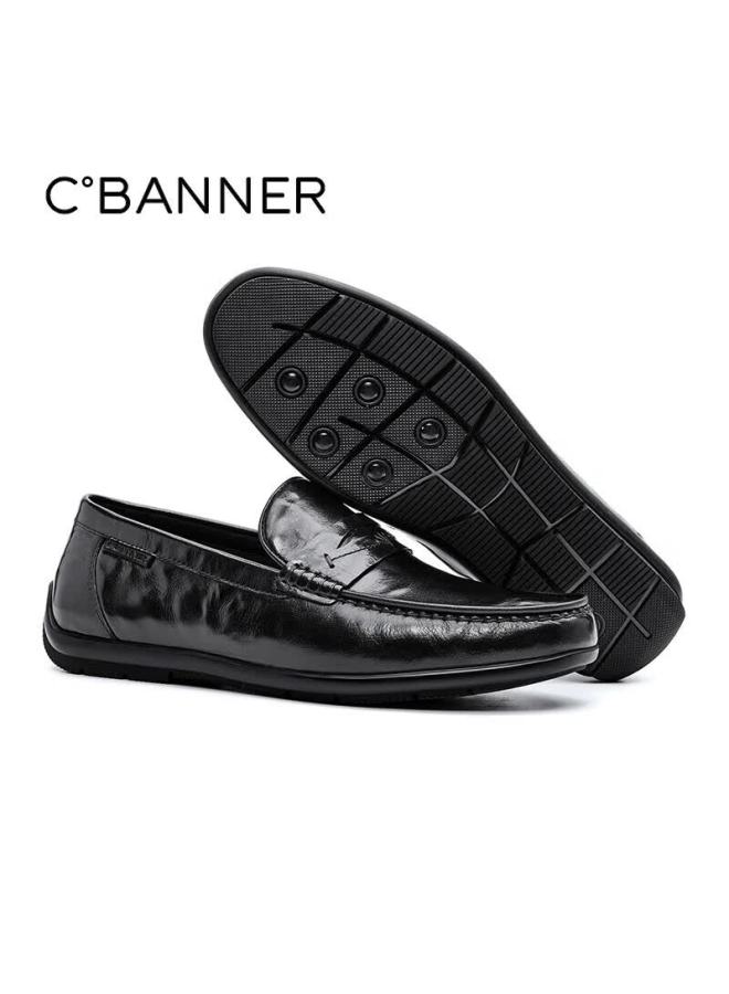 C.banner First Layer Cowhide Men's Loafers Autumn Casual Slip-on Moccasins Black Size 42 - Image 5