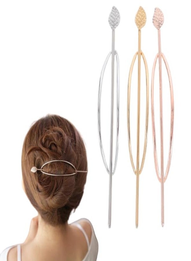 POPETPOP French Hair Bun Clip - Minimalist Bun Pins With Stick, Slide Ponytail Barrette, Oval Holder, Hairpin Cuff Accessories for Women Girls - Image 1