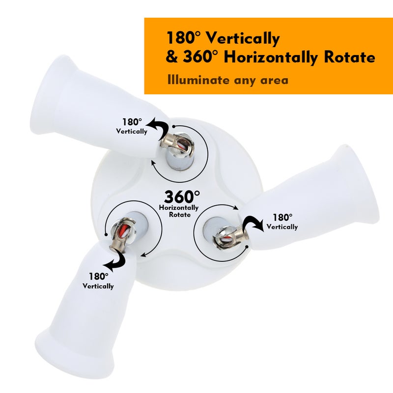 3 in 1 Light Socket Splitter E26/27 Adapter Converter for Standard LED Bulbs Vertical 180° Adjustable Horizontal 360° Adjustable Bendable Max 60W Socket Extender - Image 2