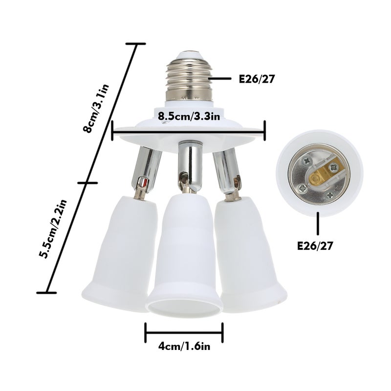 3 in 1 Light Socket Splitter E26/27 Adapter Converter for Standard LED Bulbs Vertical 180° Adjustable Horizontal 360° Adjustable Bendable Max 60W Socket Extender - Image 3