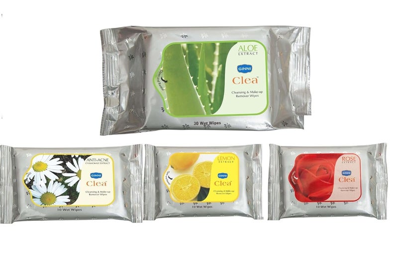 GINNI مناديل جيني كليا المنعشة المبللة بالألوفيرا عبوة 30 قطعة عبوة روز ليمون مضادة لحب الشباب 10 قطع - Image 1