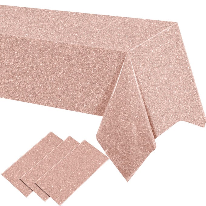 54 X 108 INCH GLITTER TABLECLOTH SEQUIN SPARKLE PLASTIC TABLE RUNNER FOR PARTY WATERPROOF RECTANGLE TABLE COVER FOR BBQ BIRTHDAY WEDDING BIRTHDAY HALLOWEEN HOLIDAY DECORROSE GOLD3 PCS