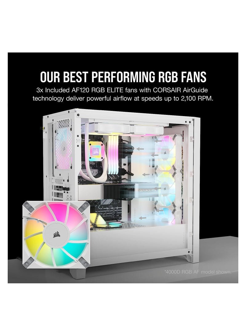 كورسير حافظة iCUE 5000D RGB Airflow Mid-Tower - 3x مراوح AF120 RGB ELITE - وحدة تحكم Lighting Node PRO - تصميم تدفق الهواء العالي - نظام إدارة الكابلات RapidRoute - أبيض - Image 5