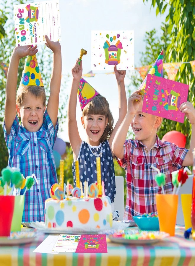 نيزيو مجموعة دعوات عيد ميلاد من نيزيو، تتضمن 30 بطاقة دعوة لحفلة نطاطة، وبطاقات دعوة لحفلة تخرج، وبطاقات دعوة لحفلة عيد ميلاد مع 30 ظرفًا على شكل قلعة، لحفلة عيد ميلاد للأولاد والبنات مع القفز على الترامبولين (لون وردي). - Image 5