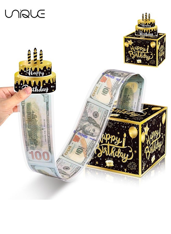 Unique Party Favor Bags, ,Black Gold Surprise Box Gift Box for Money，Happy Birthday Money Gift Box with Pull Out Card, A Fun Way to Present Cash as Gifts (Black) - Image 1