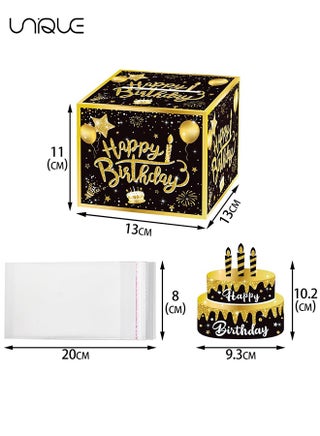 Party Favor Bags, ,Black Gold Surprise Box Gift Box for Money，Happy Birthday Money Gift Box with Pull Out Card, A Fun Way to Present Cash as Gifts (Black) - view 2