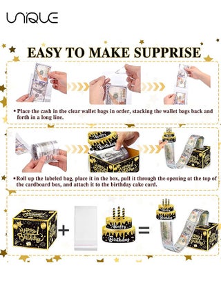 Party Favor Bags, ,Black Gold Surprise Box Gift Box for Money，Happy Birthday Money Gift Box with Pull Out Card, A Fun Way to Present Cash as Gifts (Black) - view 4