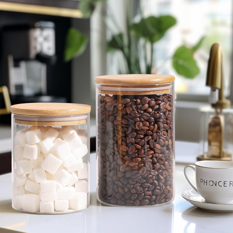 ZEYFLEEB glass Jars for kitchen And glass storage container with Lid Airtight Food Storage Container Bamboo Clear Canisters Hold Coffee Beans Candy Nuts Sugar Size 1050ml Set Of 2 - Image 2