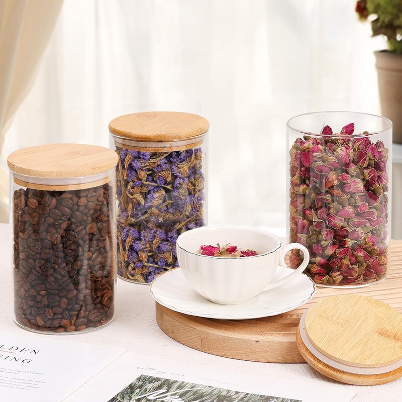 ZEYFLEEB glass Jars for kitchen And glass storage container with Lid Airtight Food Storage Container Bamboo Clear Canisters Hold Coffee Beans Candy Nuts Sugar Size 1050ml Set Of 2 - Image 3