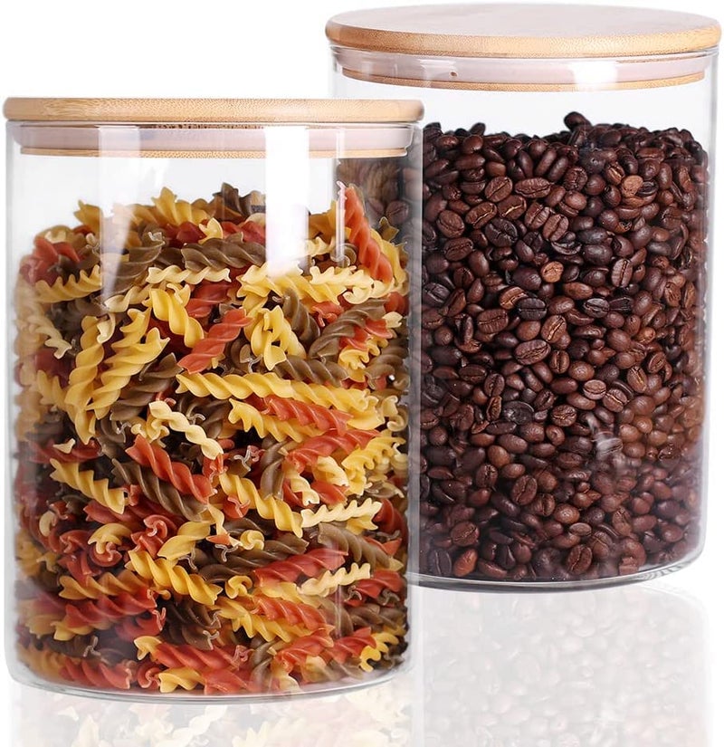 ZEYFLEEB glass Jars for kitchen And glass storage container with Lid Airtight Food Storage Container Bamboo Clear Canisters Hold Coffee Beans Candy Nuts Sugar Size 1050ml Set Of 2 - Image 1