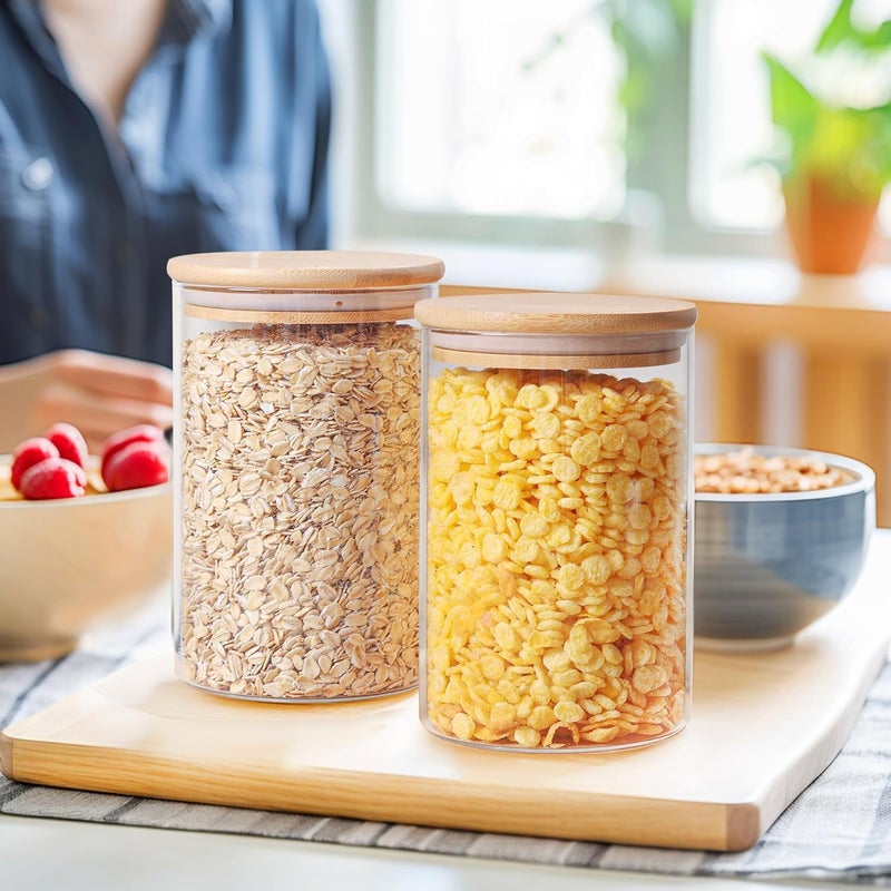 ZEYFLEEB glass Jars for kitchen And glass storage container with Lid Airtight Food Storage Container Bamboo Clear Canisters Hold Coffee Beans Candy Nuts Sugar Size 1050ml Set Of 2 - Image 5