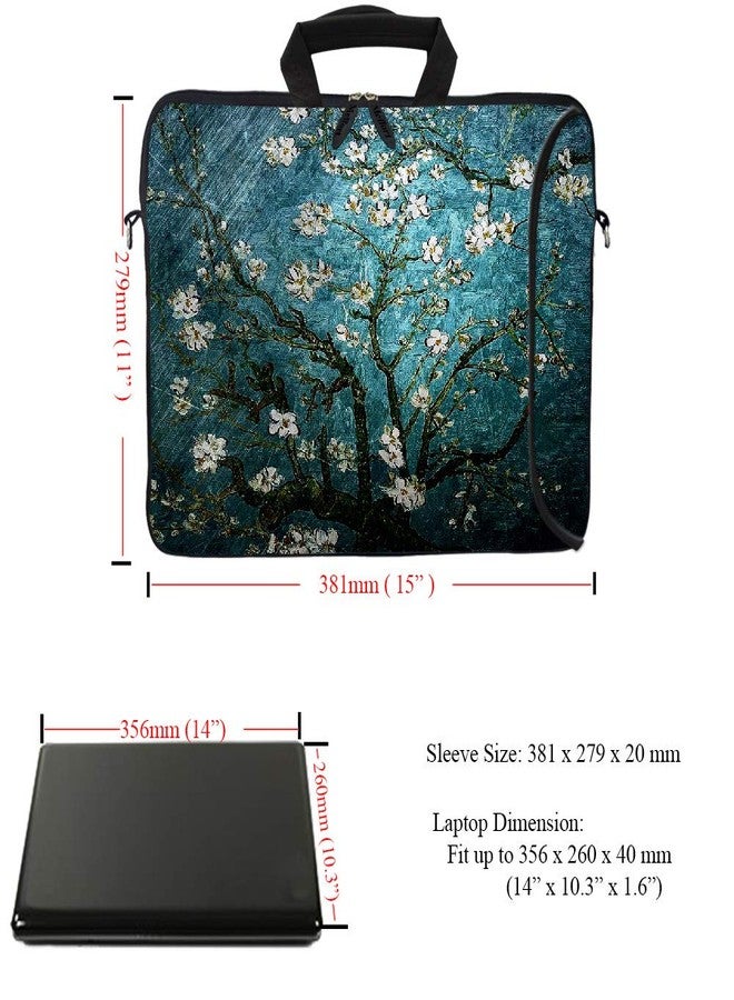 Meffort Inc 14 Inch Neoprene Laptop Bag - Water Resistant, Adjustable Shoulder Strap, Extra Side Pocket, Fits 14 to 14.4 Inch Laptops - Almond Blossoming - Image 3