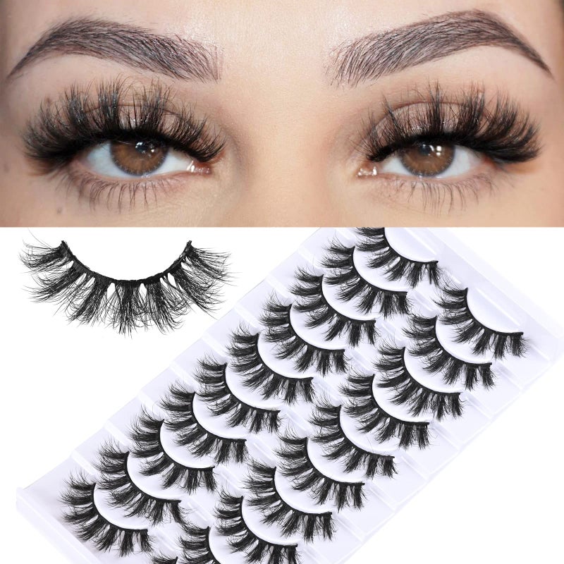 FARRED Fluffy Lashes Natural Eyelashes Short Wispy Eye Lash Strips 10 Pairs Separated Volume Eyelash Pack 16mm Dramatic Wispies Fake Strip Lashes Clusters Cat Eye Pestaas Spiky Look