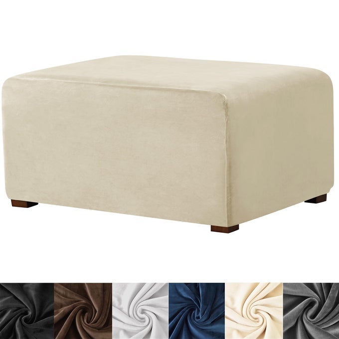 OTTOMAN COVER RECTANGLESTRETCH VELVET SLIPCOVERS RECTANGLE THICK COVERS SLIPCOVER FOR OTTOMANS SOFT FOOT STOOL WITH ELASTIC BOTTOM BEIGE MEDIUM ASMFDT202307257