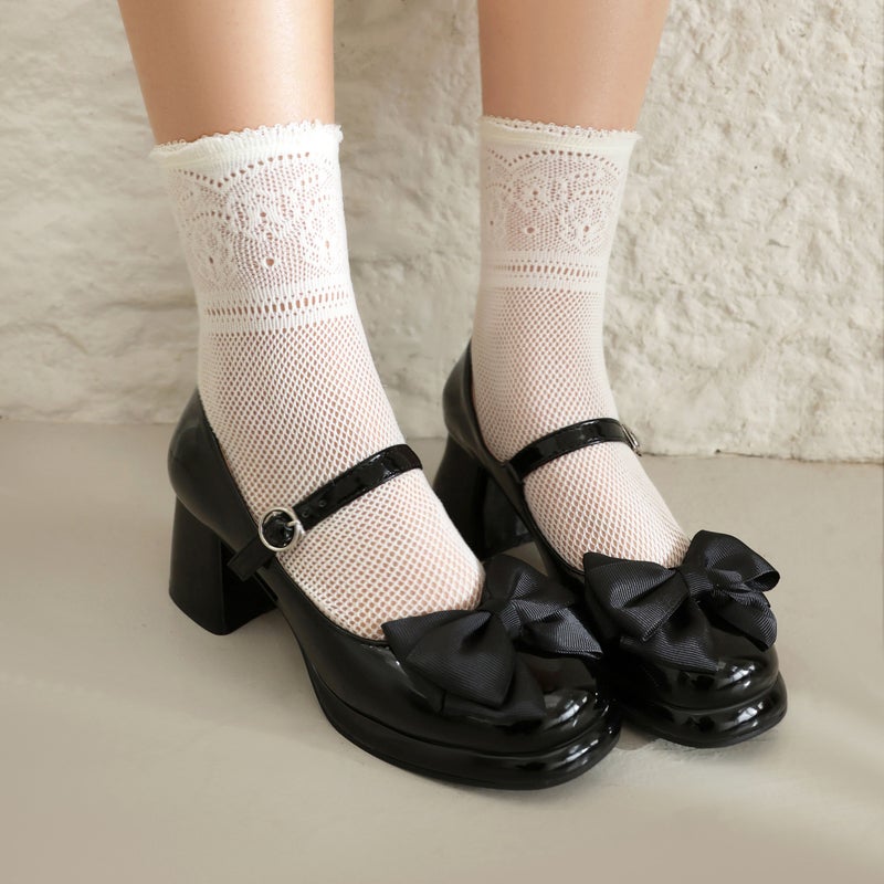 Spring 2024 Sweet Bow 32-43 Plus Size One-Word Buckle Shallow Mouth Single Shoes For Women - Image 5