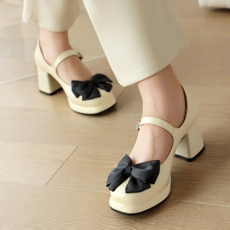 Spring 2024 Sweet Bow 32-43 Plus Size One-Word Buckle Shallow Mouth Single Shoes For Women - Image 4