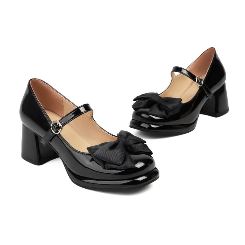 Spring 2024 Sweet Bow 32-43 Plus Size One-Word Buckle Shallow Mouth Single Shoes For Women - Image 1
