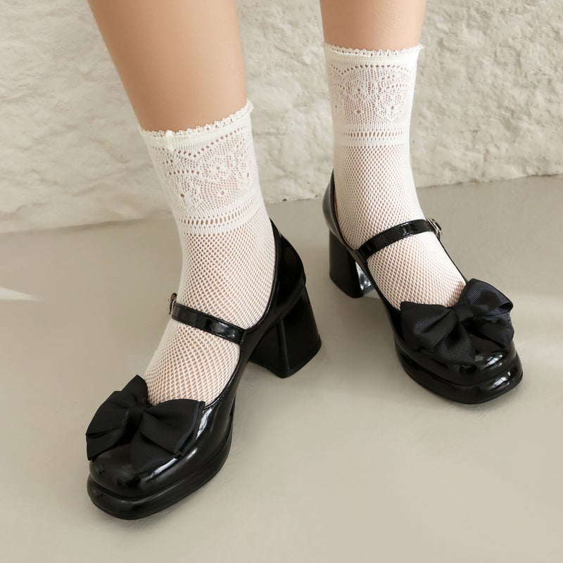 Spring 2024 Sweet Bow 32-43 Plus Size One-Word Buckle Shallow Mouth Single Shoes For Women - Image 2