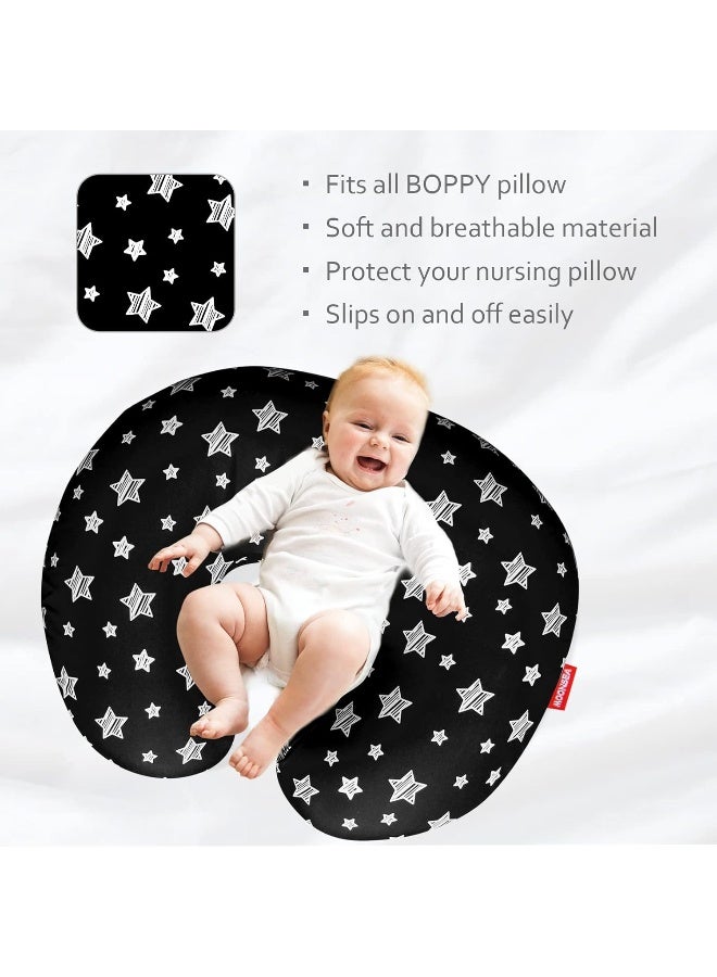 Moonsea Nursing Pillow Cover for Baby Snug Fits Boppy Nursing Pillows, Super Soft, for Breastfeeding Moms, Black Star - Image 4