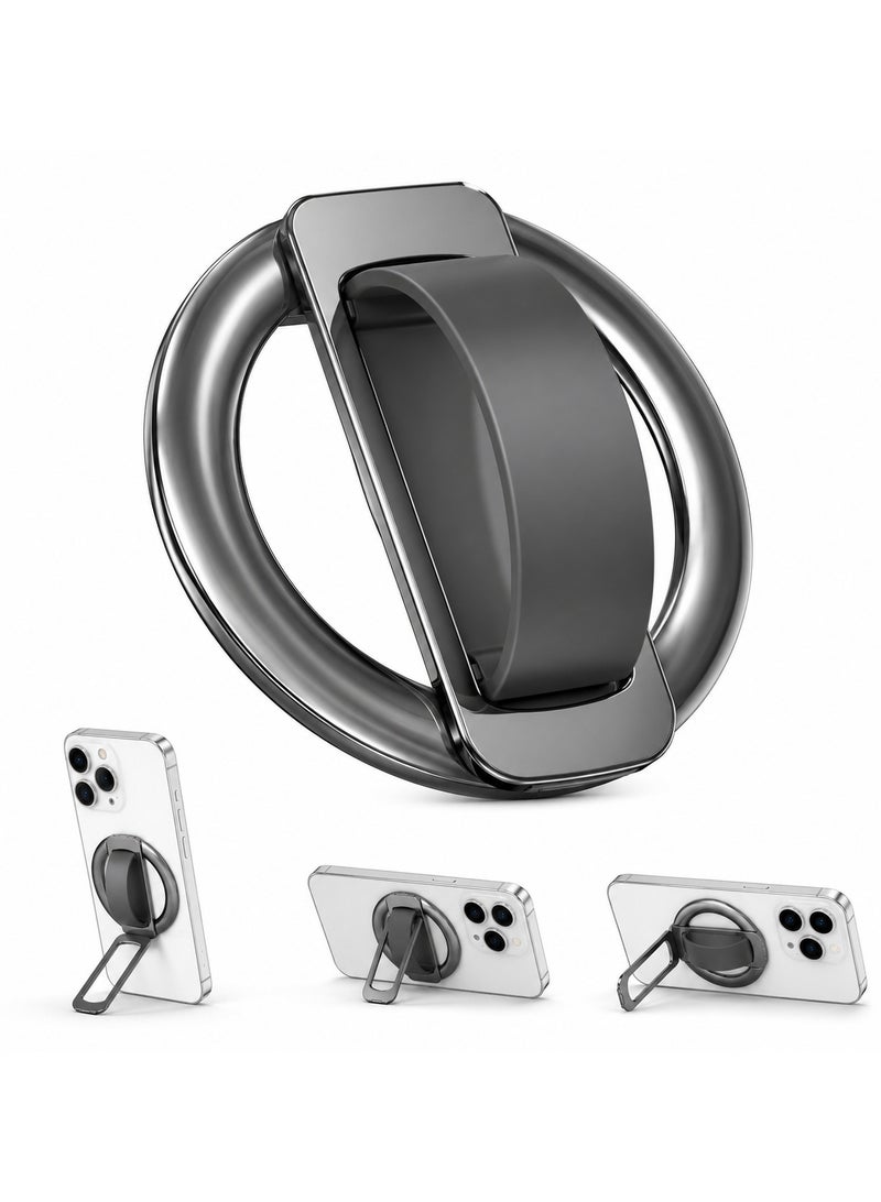O Ozone Magnetic Phone Ring Holder 360° Rotating Grip Stand Strong Magnetic Finger Ring Kickstand Anti-Drop Metal Holder for iPhone 16/15/14/13/12 Dark Grey - Image 1