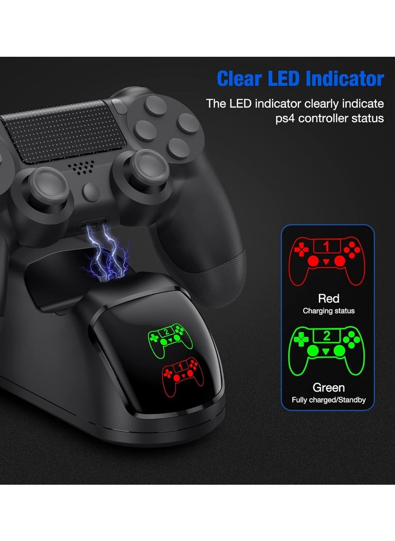 Dual PS4 Controller Charging Station - USB Fast Charging Dock for DualShock 4, PlayStation 4/PS4 Slim/PS4 Pro Controllers - Secure Storage & LED Indicator