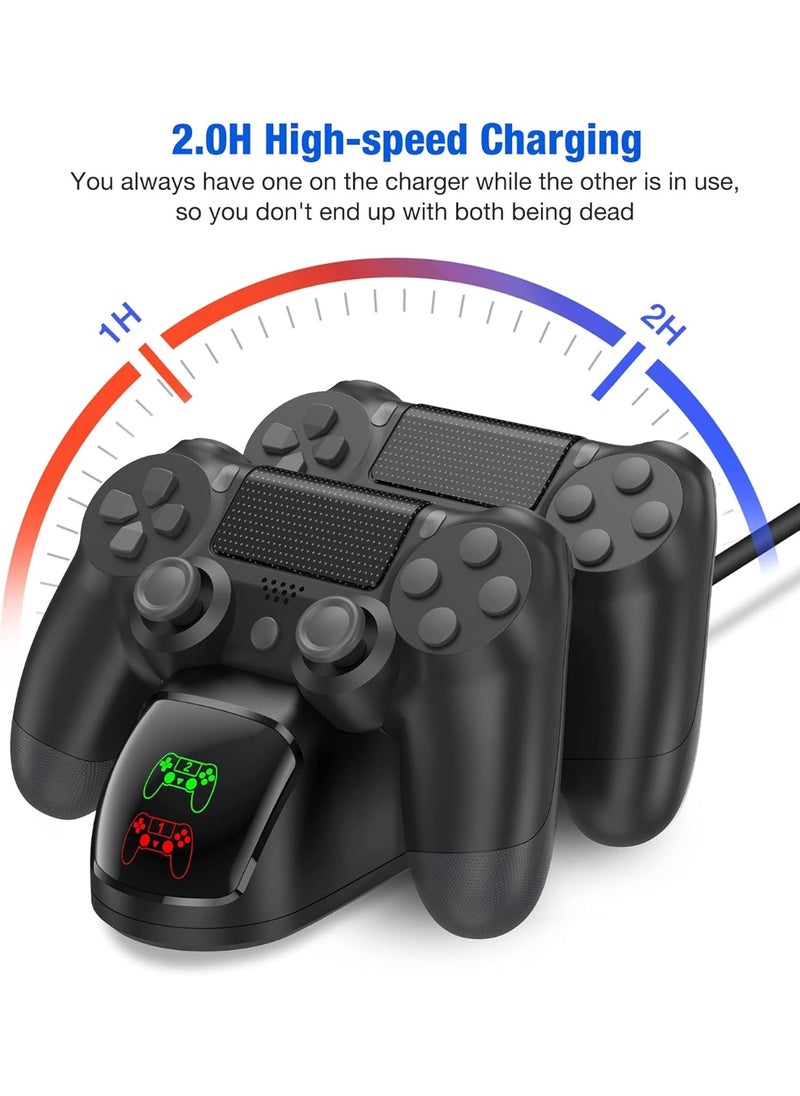 Dual PS4 Controller Charging Station - USB Fast Charging Dock for DualShock 4, PlayStation 4/PS4 Slim/PS4 Pro Controllers - Secure Storage & LED Indicator
