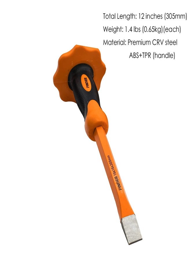 Finder 12-Inch Heavy Duty Flat Chisel with Hand Protection, Flat Head, Demolishing/Masonry/Carving/Concrete Breaker Chisels with Bi-Material Hand Guard - Image 4
