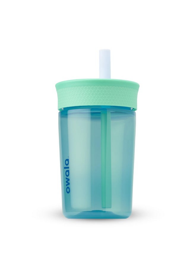 Owala Owala Kids Insulation BPA-Free Plastic Tumbler with Spill Resistant Flexible Straw, Easy to Clean, Kids Water Bottle, Great for Travel, Dishwasher Safe, 15 Oz, Teal and Aqua (The Blues)  - Image 1