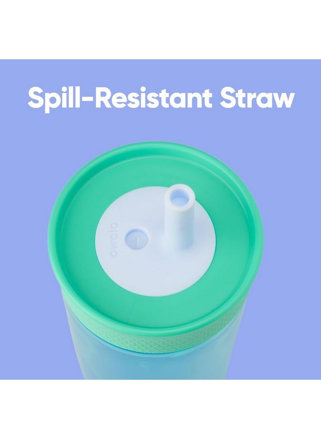Owala Owala Kids Insulation BPA-Free Plastic Tumbler with Spill Resistant Flexible Straw, Easy to Clean, Kids Water Bottle, Great for Travel, Dishwasher Safe, 15 Oz, Teal and Aqua (The Blues)  - Image 2