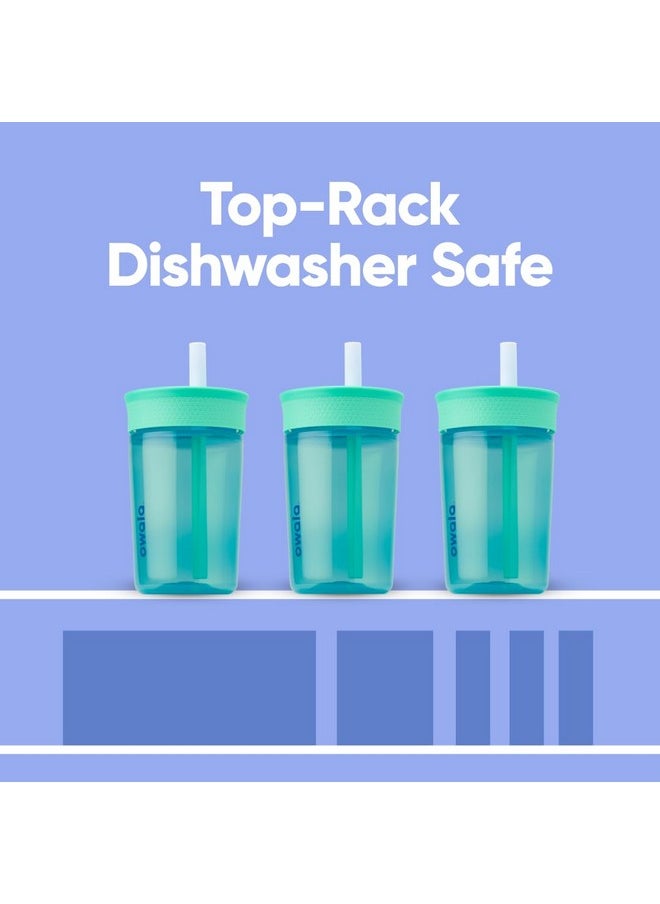 Owala Owala Kids Insulation BPA-Free Plastic Tumbler with Spill Resistant Flexible Straw, Easy to Clean, Kids Water Bottle, Great for Travel, Dishwasher Safe, 15 Oz, Teal and Aqua (The Blues)  - Image 5