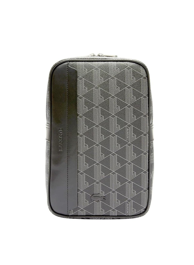 LACOSTE Lacoste Men's The Blend Monogram Motif Coated Canvas Body Bag - Black, One Size - Image 1