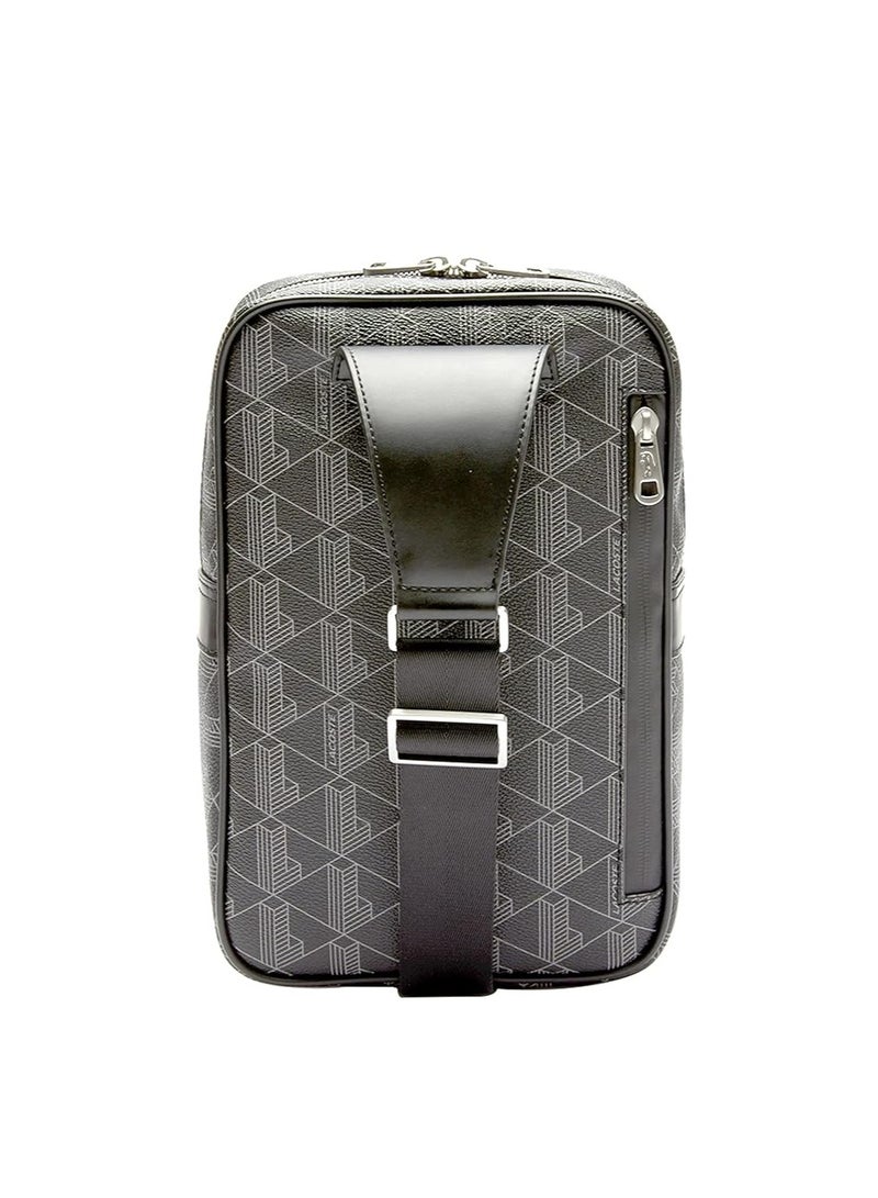 LACOSTE Lacoste Men's The Blend Monogram Motif Coated Canvas Body Bag - Black, One Size - Image 3
