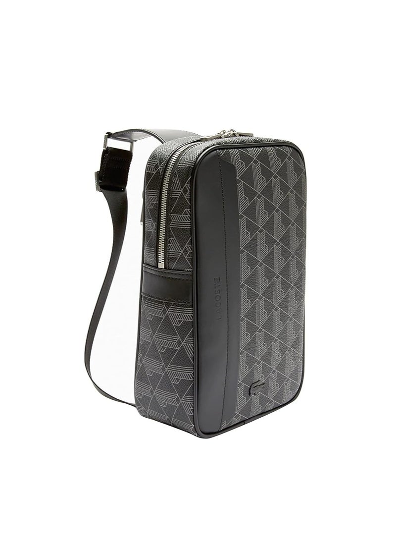 LACOSTE Lacoste Men's The Blend Monogram Motif Coated Canvas Body Bag - Black, One Size - Image 2