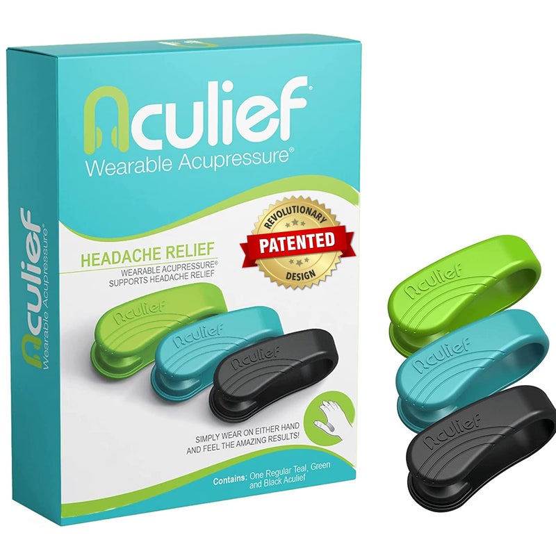 Aculief أكوليف 3 عبوات دعم طبيعي قابل للارتداء للعلاج بالضغط للاسترخاء، الصداع، الشقيقة، تخفيف التوتر وتخفيف آلام العضلات (عادي/متعدد الألوان) - Image 1