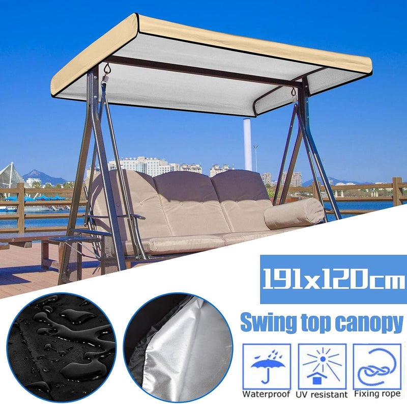 klarako Replacement Canopy for Garden Swing Seat, Garden Swing Chair Canopy Cover, Upgrade Waterproof/UV Resistant Canopy Cover for Garden Outdoor, 191x120cm (Silver) - Image 5