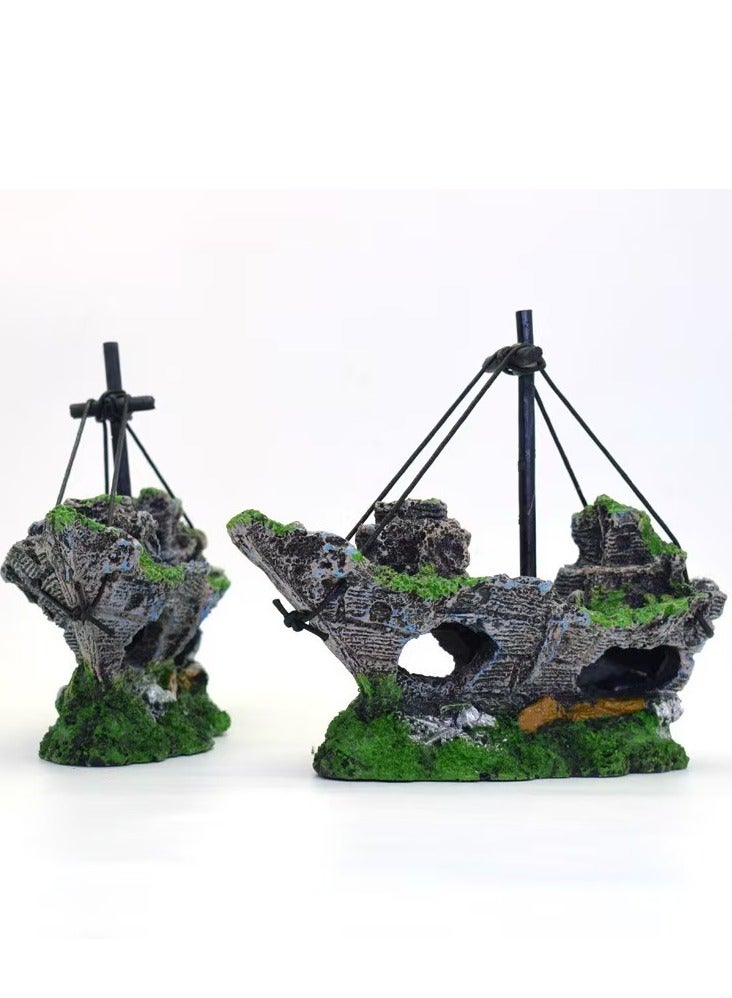 Fish Tank Decoration - Aquarium Accessories,Shipwreck Decor,Resin Material Sunken Ship Decorations for Fish Favors, Multi, 10 * 10 - Image 1