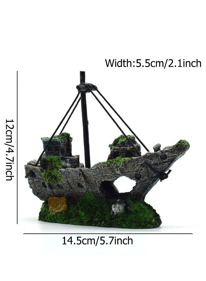 Fish Tank Decoration - Aquarium Accessories,Shipwreck Decor,Resin Material Sunken Ship Decorations for Fish Favors, Multi, 10 * 10 - Image 2