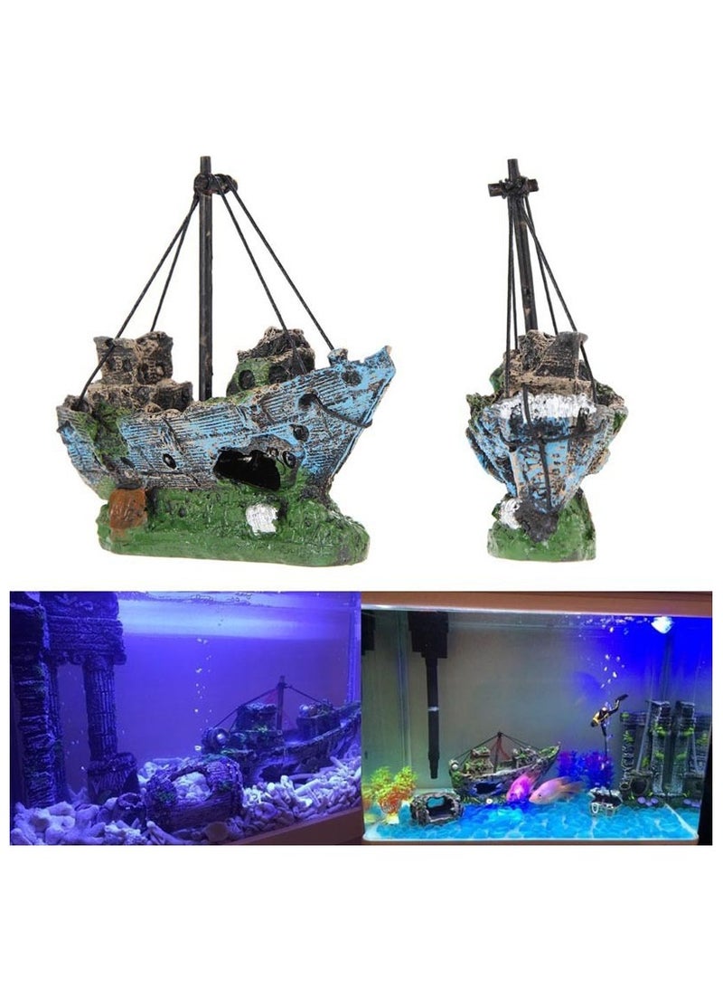 Fish Tank Decoration - Aquarium Accessories,Shipwreck Decor,Resin Material Sunken Ship Decorations for Fish Favors, Multi, 10 * 10 - Image 3