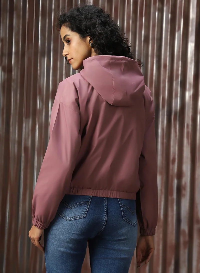 HIGH STAR Women's Plum 100% Polyester Solid Oversized Jacket