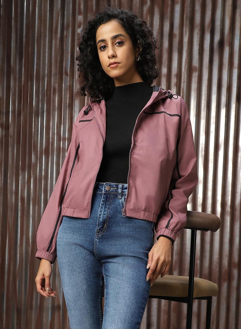 HIGH STAR Women's Plum 100% Polyester Solid Oversized Jacket - Image 1