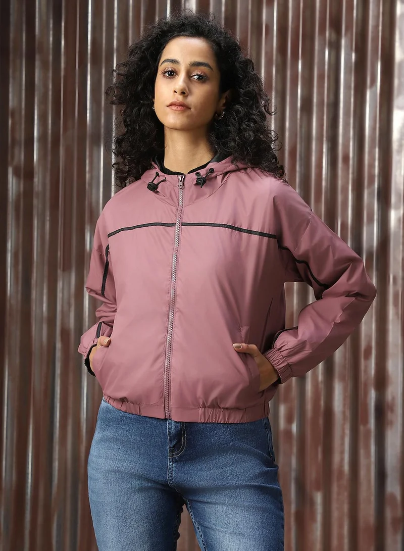 HIGH STAR Women's Plum 100% Polyester Solid Oversized Jacket