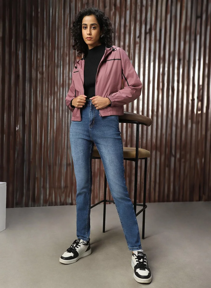 HIGH STAR Women's Plum 100% Polyester Solid Oversized Jacket